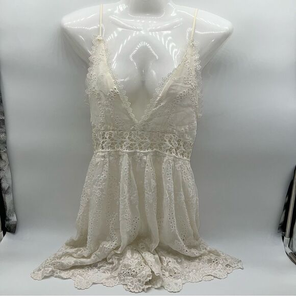 Zimmermann Off-White Women's Embroidered Eyelet Silk Romper w/Spaghetti Straps-0 - Picture 1 of 16